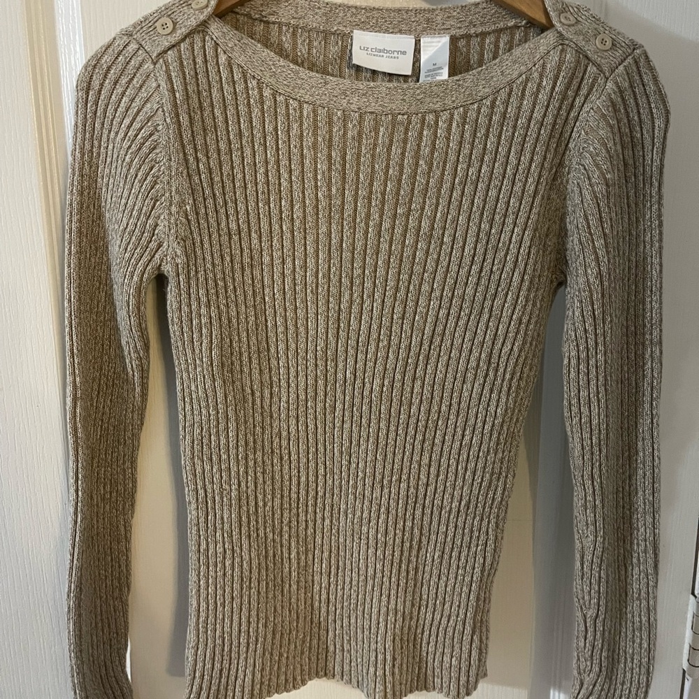 Liz Claiborne Women's Ribbed Knit Sweater - Taupe